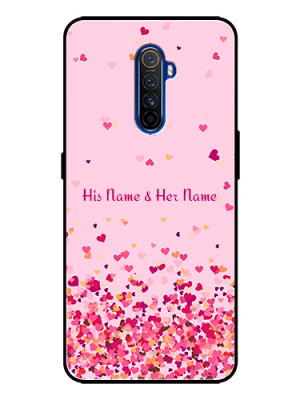 Custom Realme X2 Pro Photo Printing on Glass Case - Floating Hearts Design