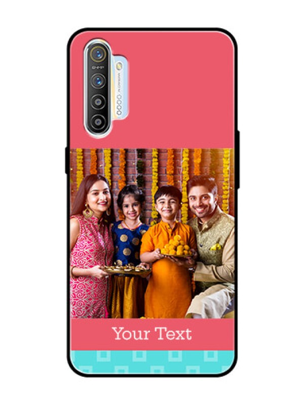 Custom Realme X2 Personalized Glass Phone Case  - Peach & Blue Color Design