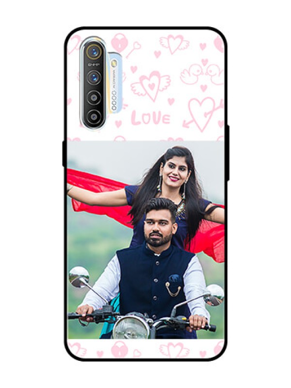 Custom Realme X2 Custom Glass Mobile Case  - Pink Flying Heart Design