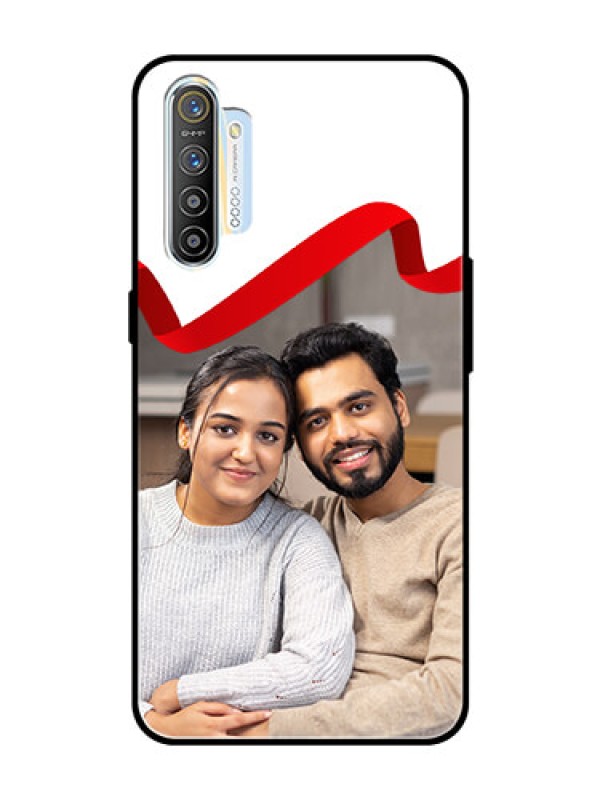 Custom Realme X2 Photo Printing on Glass Case  - Red Ribbon Frame Design