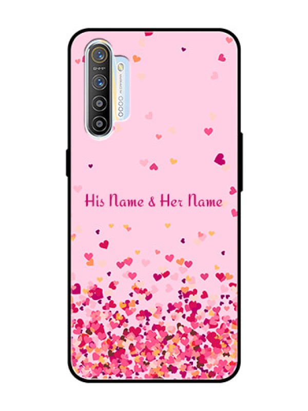 Custom Realme X2 Photo Printing on Glass Case - Floating Hearts Design