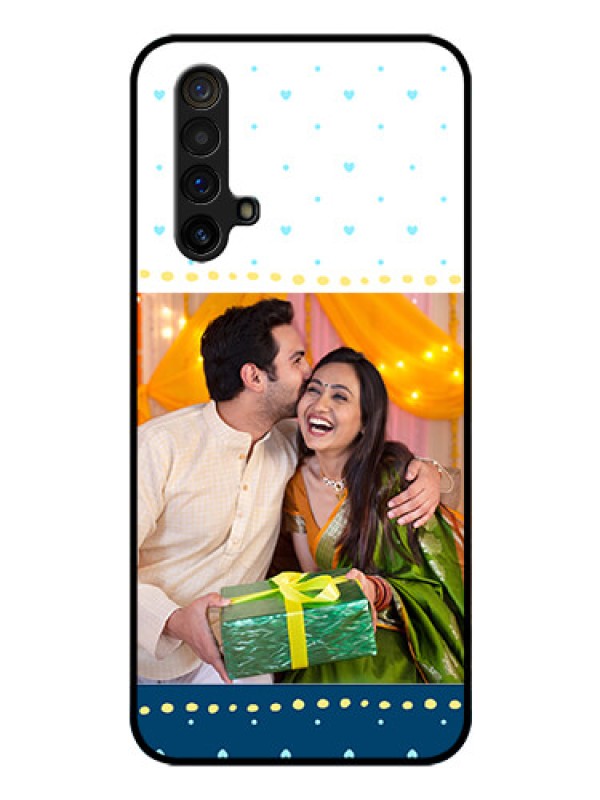 Custom Realme X3 Personalized Glass Phone Case - White and Blue Abstract Design
