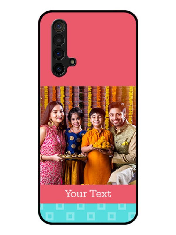 Custom Realme X3 Personalized Glass Phone Case - Peach & Blue Color Design