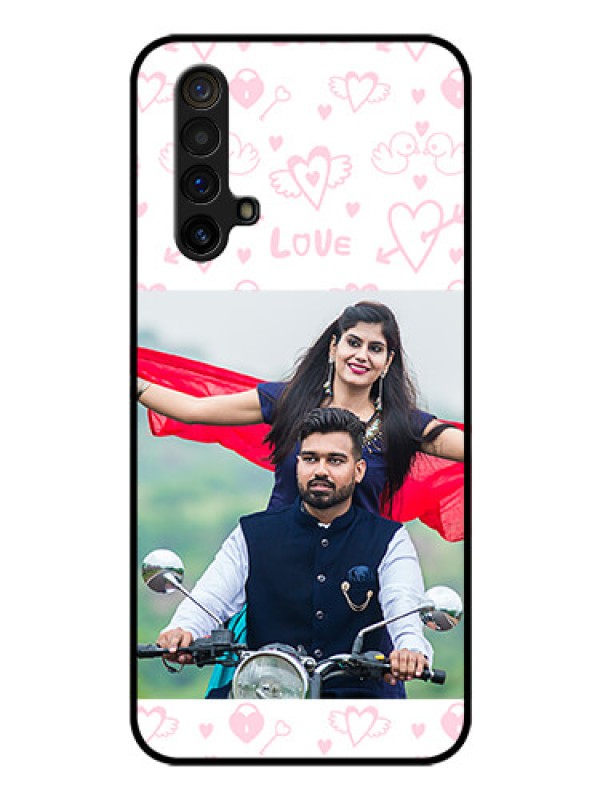 Custom Realme X3 Custom Glass Mobile Case - Pink Flying Heart Design