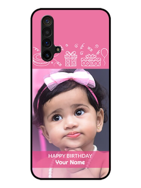 Custom Realme X3 Photo Printing on Glass Case - with Birthday Line Art Design