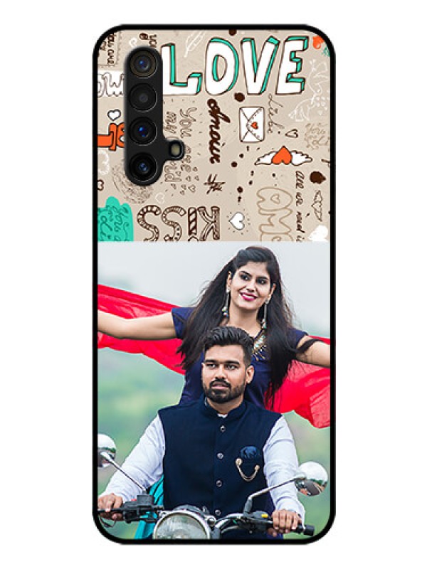 Custom Realme X3 Custom Glass Phone Case - Love Doodle Pattern 