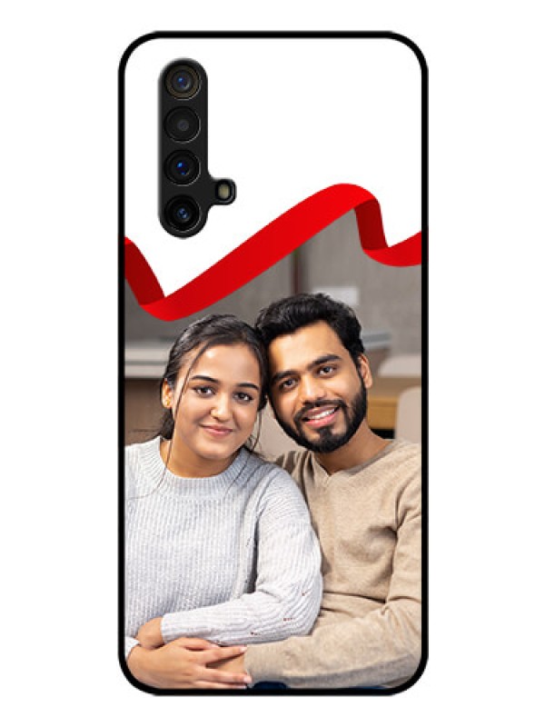 Custom Realme X3 Photo Printing on Glass Case - Red Ribbon Frame Design