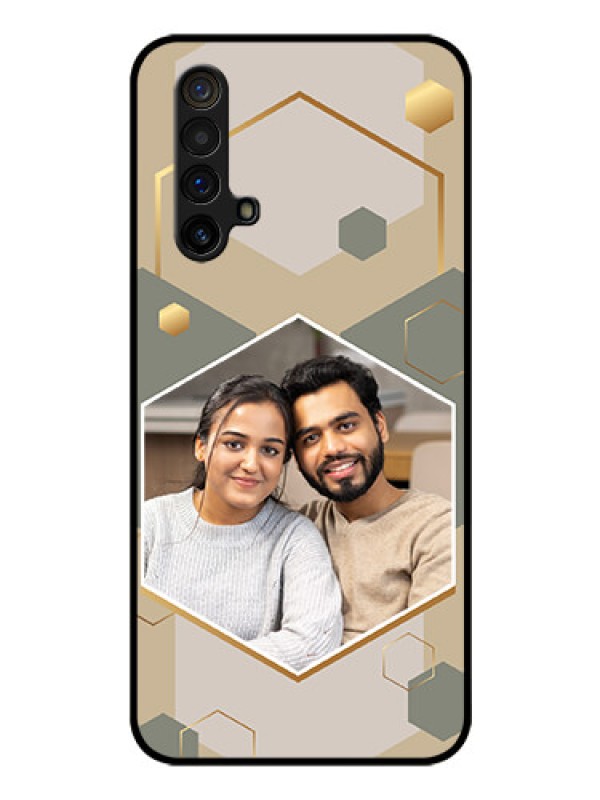 Custom Realme X3 Photo Printing on Glass Case - Stylish Hexagon Pattern Design