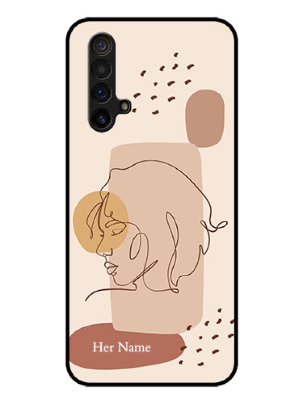 Custom Realme X3 Photo Printing on Glass Case - Calm Woman line art Design