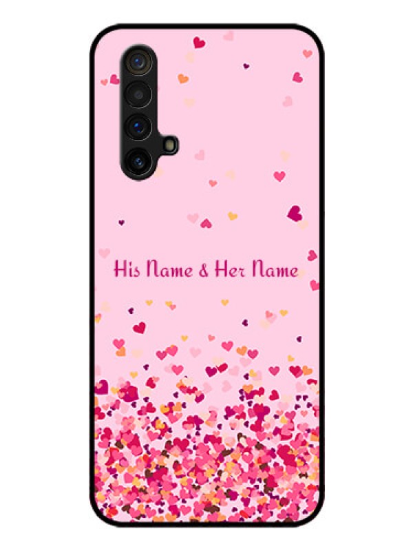 Custom Realme X3 Photo Printing on Glass Case - Floating Hearts Design