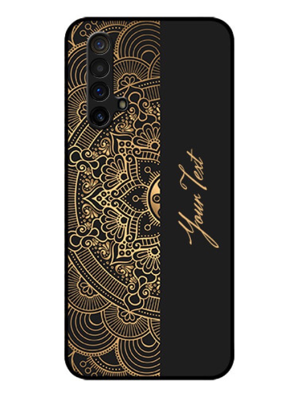 Custom Realme X3 Photo Printing on Glass Case - Mandala art with custom text Design