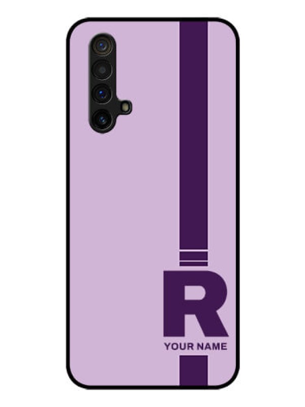 Custom Realme X3 Photo Printing on Glass Case - Simple dual tone stripe with name Design