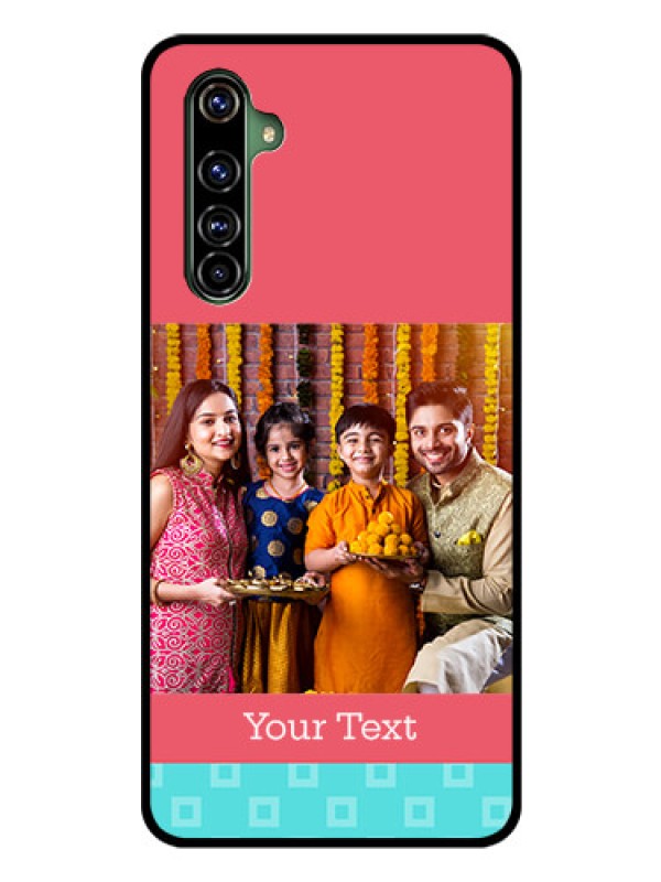 Custom Realme X50 Pro 5G Personalized Glass Phone Case - Peach & Blue Color Design