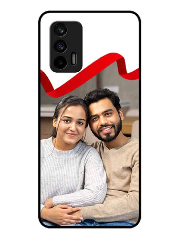 Custom Realme X7 Max 5G Photo Printing on Glass Case - Red Ribbon Frame Design