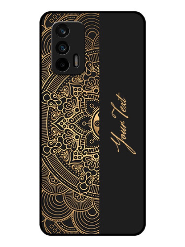 Custom Realme X7 Max 5G Photo Printing on Glass Case - Mandala art with custom text Design