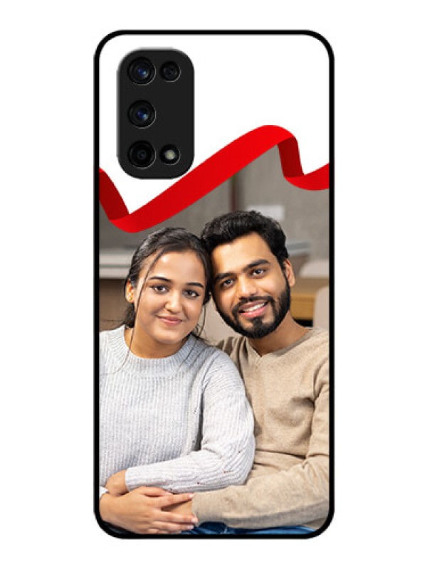 Custom Realme X7 Pro Photo Printing on Glass Case  - Red Ribbon Frame Design