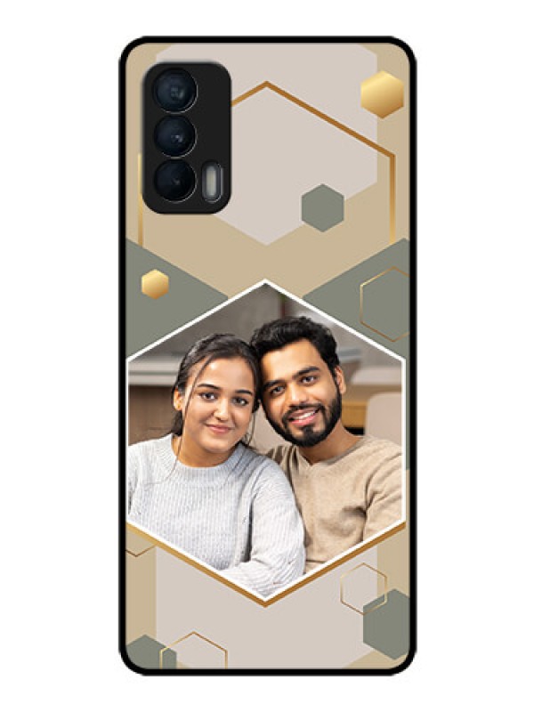 Custom Realme X7 Photo Printing on Glass Case - Stylish Hexagon Pattern Design