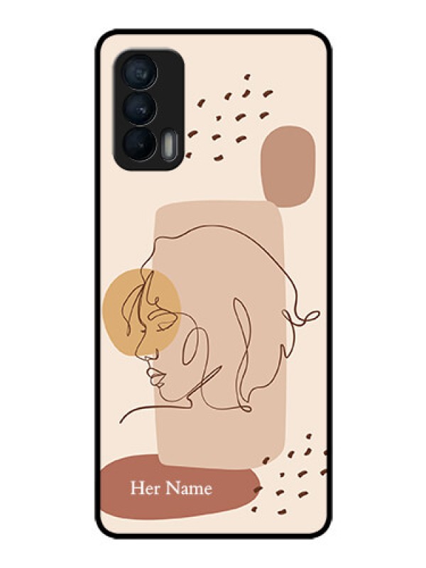 Custom Realme X7 Photo Printing on Glass Case - Calm Woman line art Design