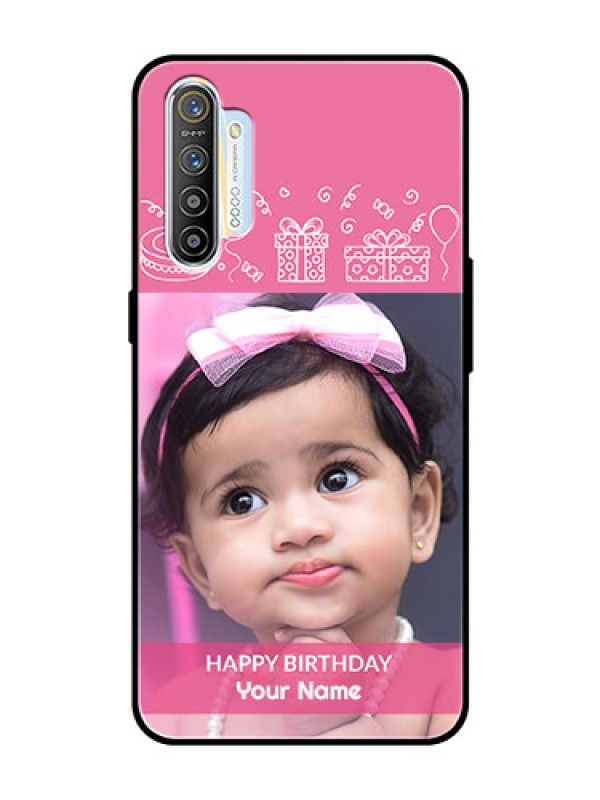 Custom Realme XT Photo Printing on Glass Case  - with Birthday Line Art Design