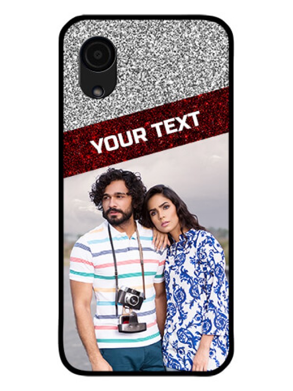 Custom Galaxy A03 Core Personalized Glass Phone Case - Image Holder with Glitter Strip Design