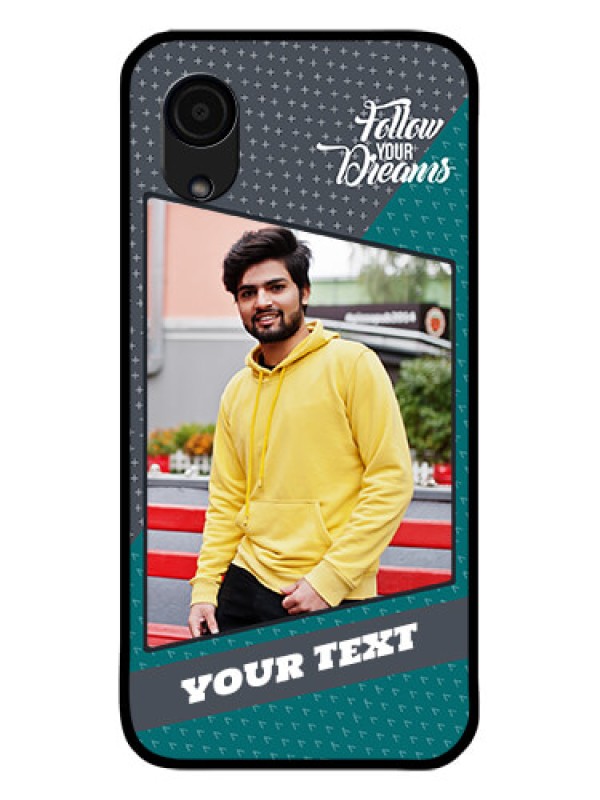 Custom Galaxy A03 Core Personalized Glass Phone Case - Background Pattern Design with Quote