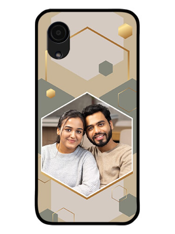 Custom Galaxy A03 Core Photo Printing on Glass Case - Stylish Hexagon Pattern Design