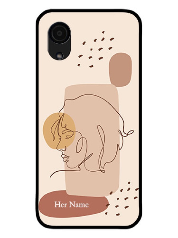Custom Galaxy A03 Core Photo Printing on Glass Case - Calm Woman line art Design