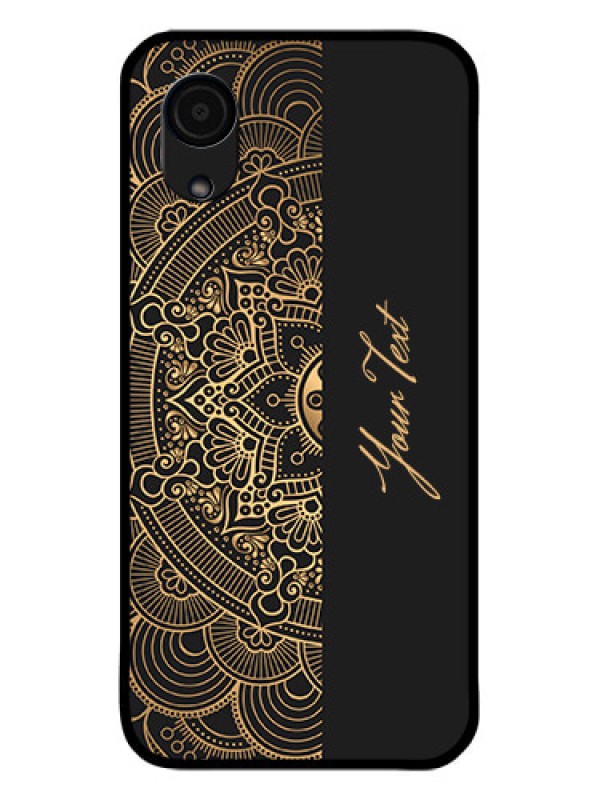 Custom Galaxy A03 Core Photo Printing on Glass Case - Mandala art with custom text Design