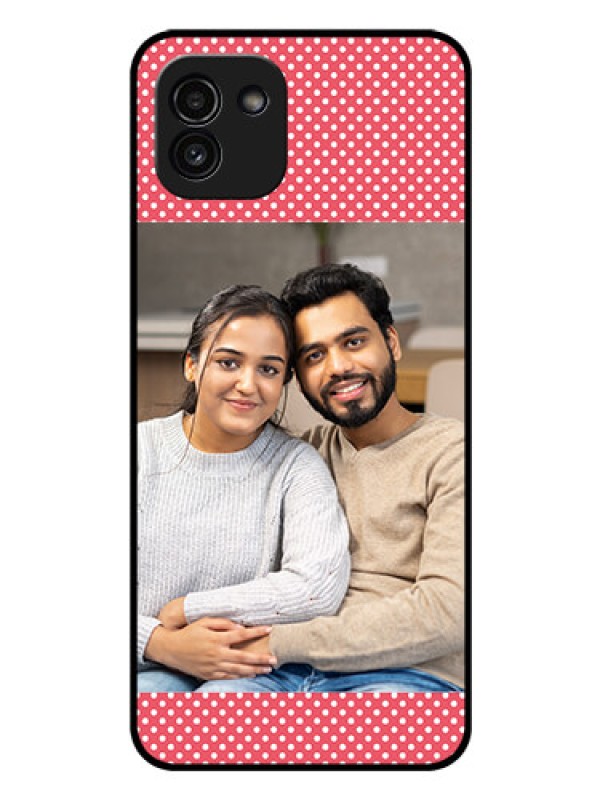 Custom Galaxy A03 Custom Glass Phone Case - White Dotted Design