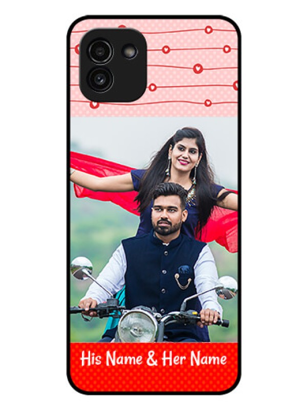 Custom Galaxy A03 Personalized Glass Phone Case - Red Pattern Case Design