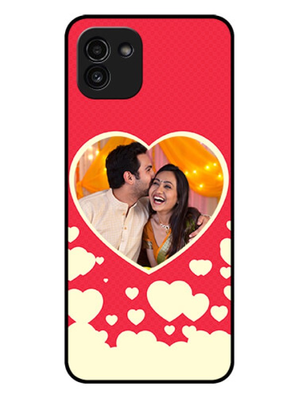 Custom Galaxy A03 Custom Glass Mobile Case - Love Symbols Phone Cover Design