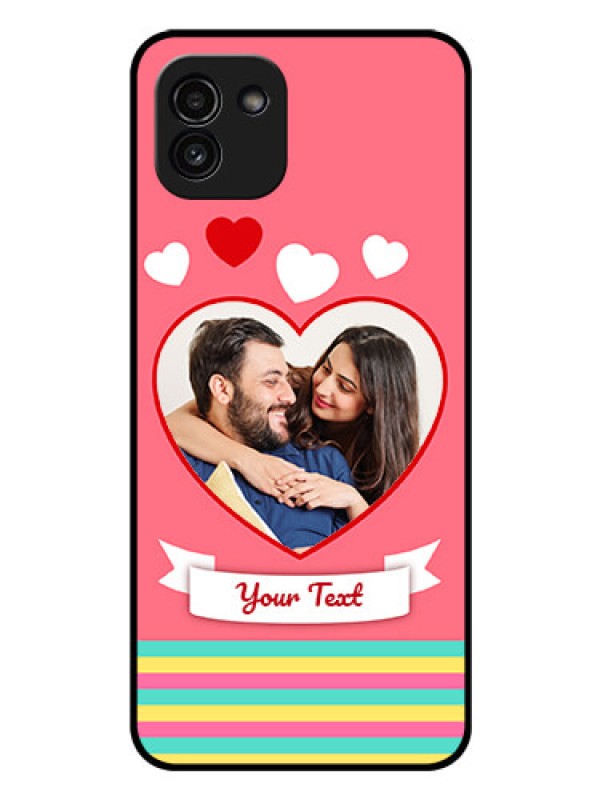 Custom Galaxy A03 Photo Printing on Glass Case - Love Doodle Design