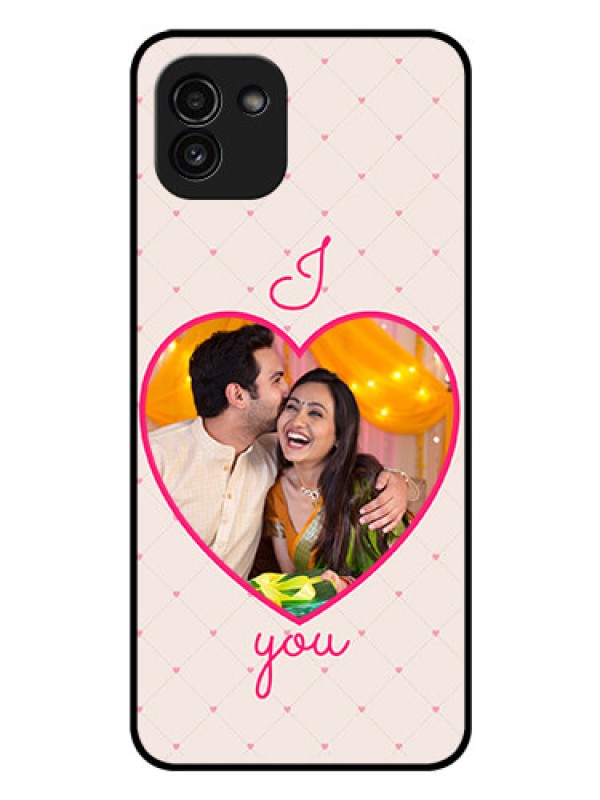 Custom Galaxy A03 Custom Glass Mobile Case - Heart Shape Design