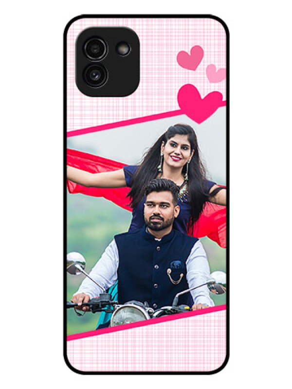 Custom Galaxy A03 Custom Glass Phone Case - Love Shape Heart Design