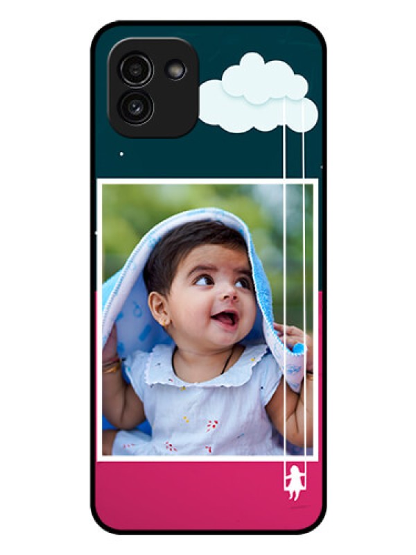 Custom Galaxy A03 Custom Glass Phone Case - Cute Girl with Cloud Design