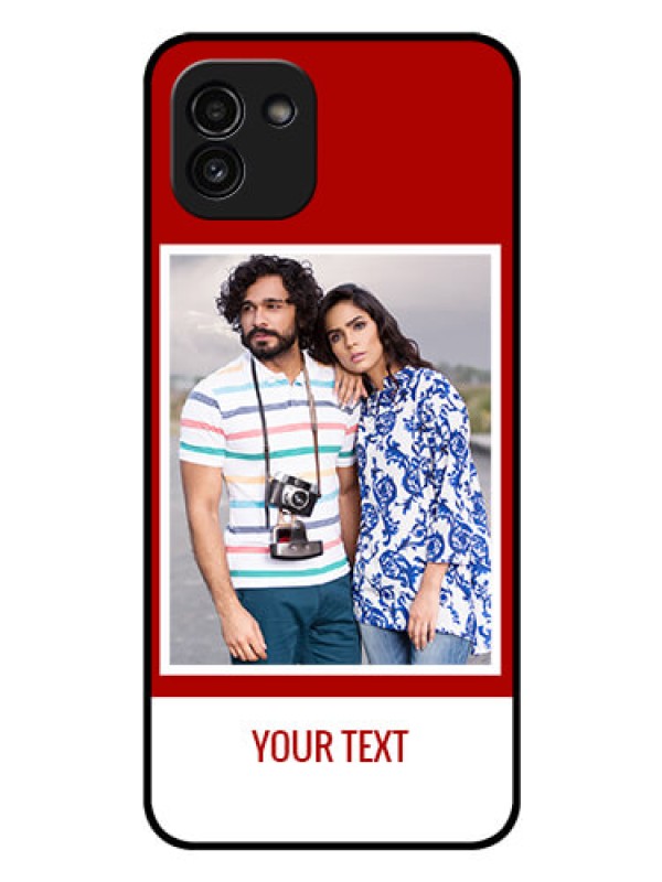 Custom Galaxy A03 Personalized Glass Phone Case - Simple Red Color Design