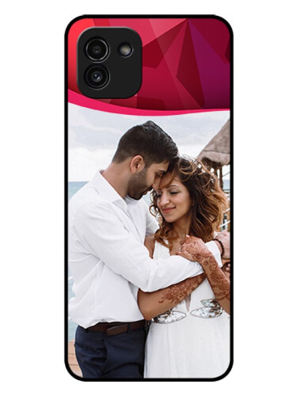 Custom Galaxy A03 Custom Glass Mobile Case - Red Abstract Design
