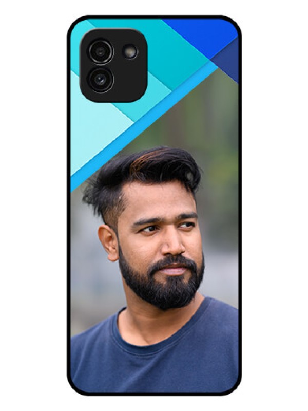 Custom Galaxy A03 Custom Glass Phone Case - Blue Pattern Design