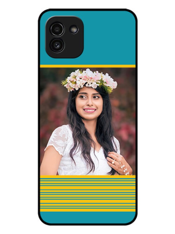 Custom Galaxy A03 Custom Glass Phone Case - Yellow & Blue Design