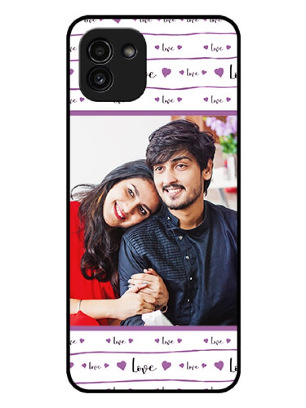 Custom Galaxy A03 Custom Glass Mobile Case - Couples Heart Design