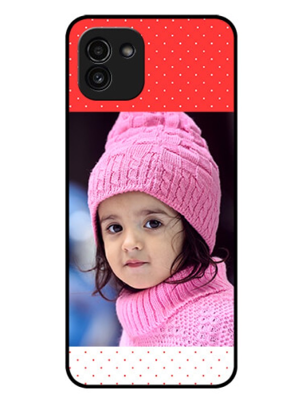 Custom Galaxy A03 Photo Printing on Glass Case - Red Pattern Design