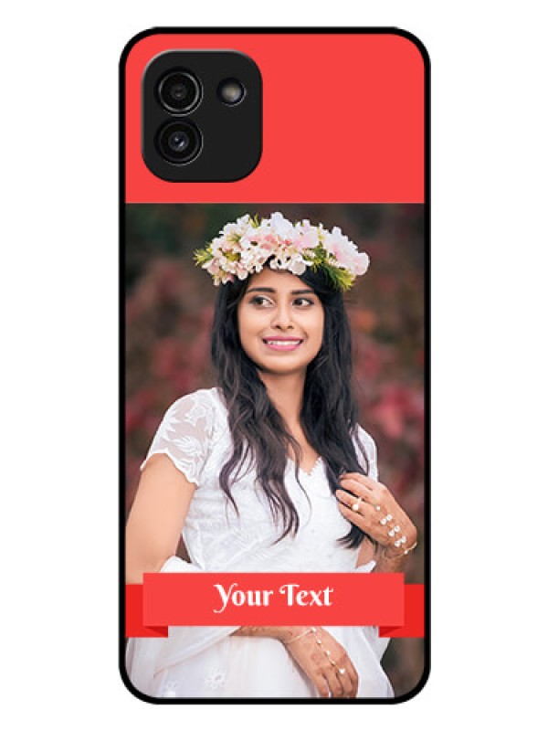 Custom Galaxy A03 Custom Glass Phone Case - Simple Red Color Design