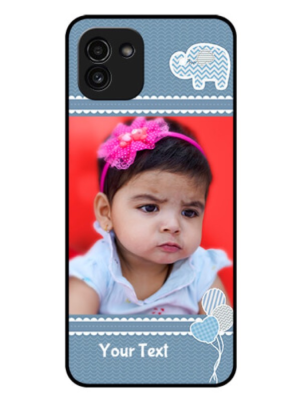 Custom Galaxy A03 Photo Printing on Glass Case - with Kids Pattern Design