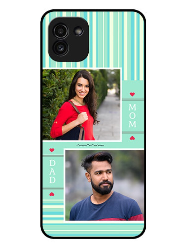 Custom Galaxy A03 Custom Glass Phone Case - Mom & Dad Pic Design