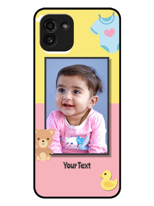 Custom Galaxy A03 Photo Printing on Glass Case - Kids 2 Color Design