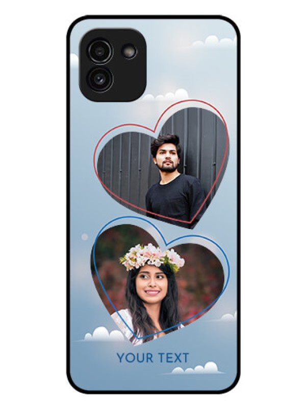 Custom Galaxy A03 Custom Glass Mobile Case - Blue Color Couple Design