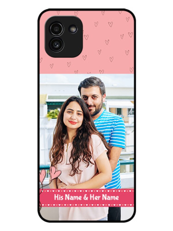 Custom Galaxy A03 Personalized Glass Phone Case - Love Design Peach Color