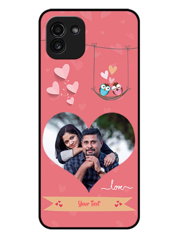 Custom Galaxy A03 Personalized Glass Phone Case - Peach Color Love Design