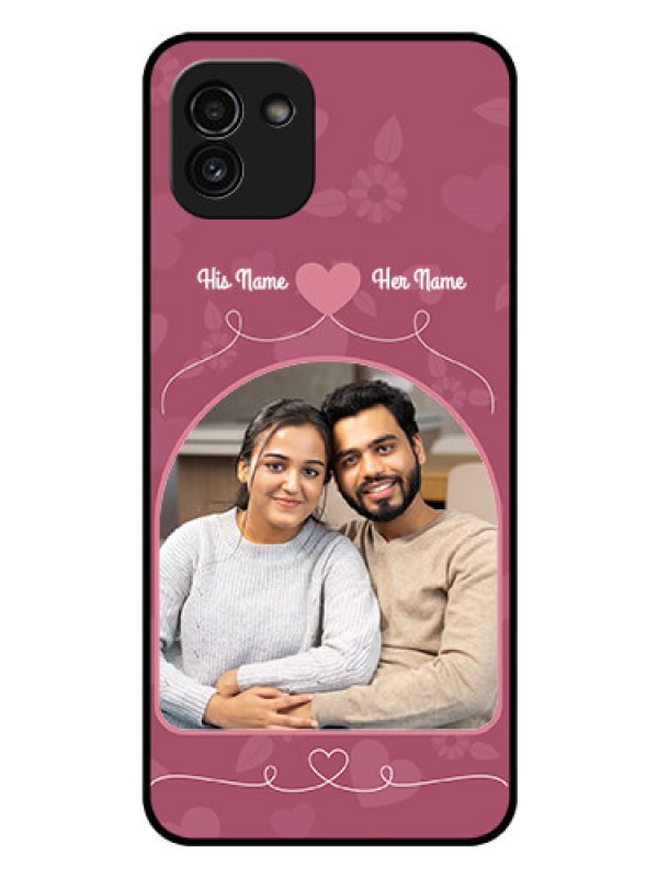 Custom Galaxy A03 Photo Printing on Glass Case - Love Floral Design