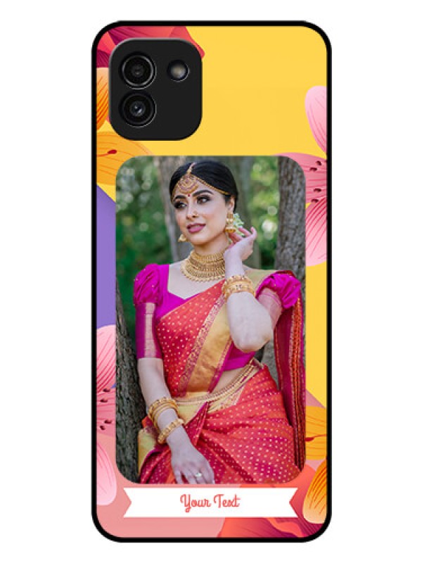 Custom Galaxy A03 Custom Glass Mobile Case - 3 Image With Vintage Floral Design